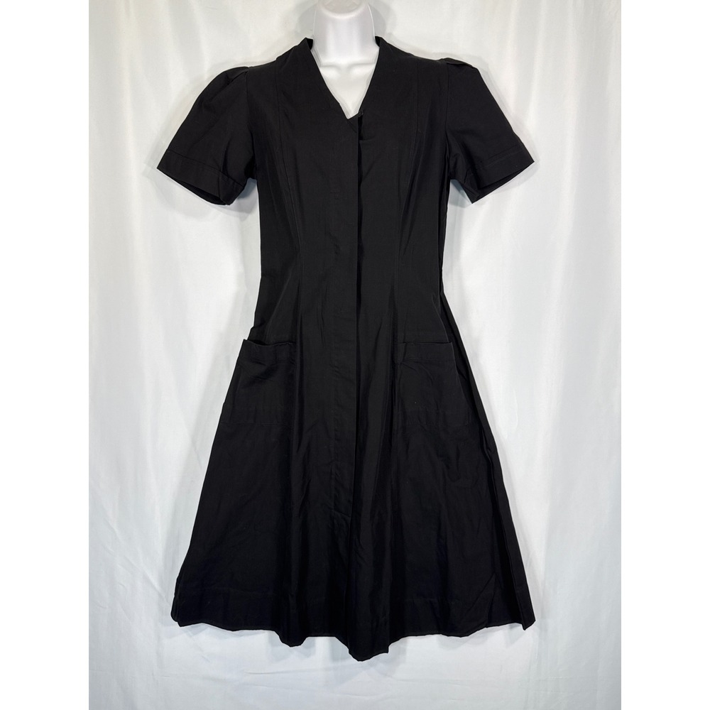 VTG Angelica No-Pin Black Sanforized Cotton A-Line Utility Dress Uniform sz 34